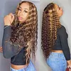 Hightlight Brown Mixed Blonde Brazilian Water Wave Long Hair Curly Wig