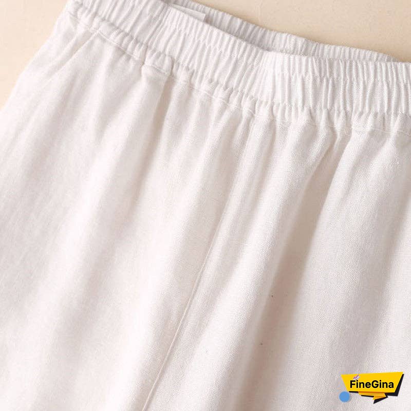 Cotton & Linen Wide-Leg, High-Waisted Straight-Leg & Cropped Casual Pants