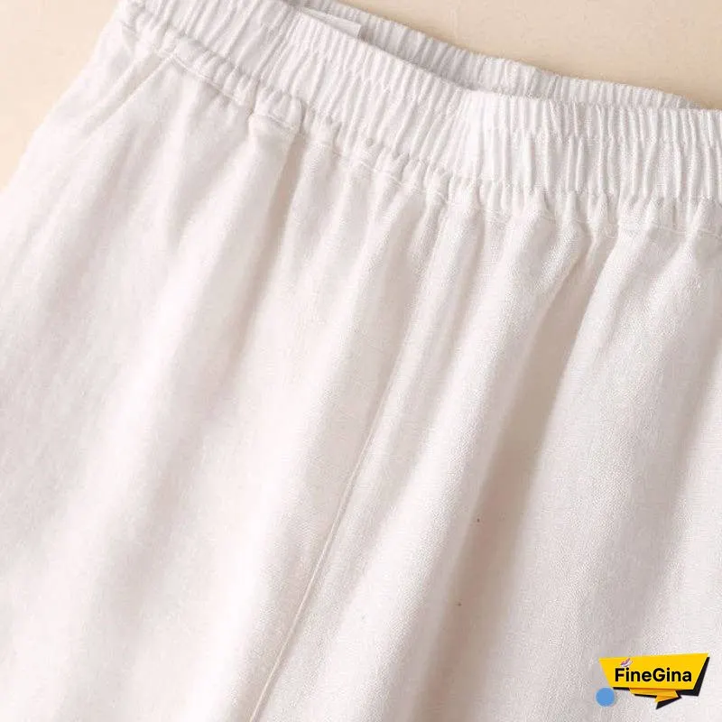 Cotton & Linen Wide-Leg, High-Waisted Straight-Leg & Cropped Casual Pants