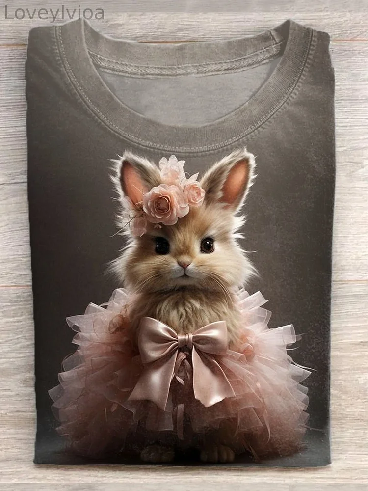 Unisex Rabbit Print Casual Short Sleeve T-Shirt