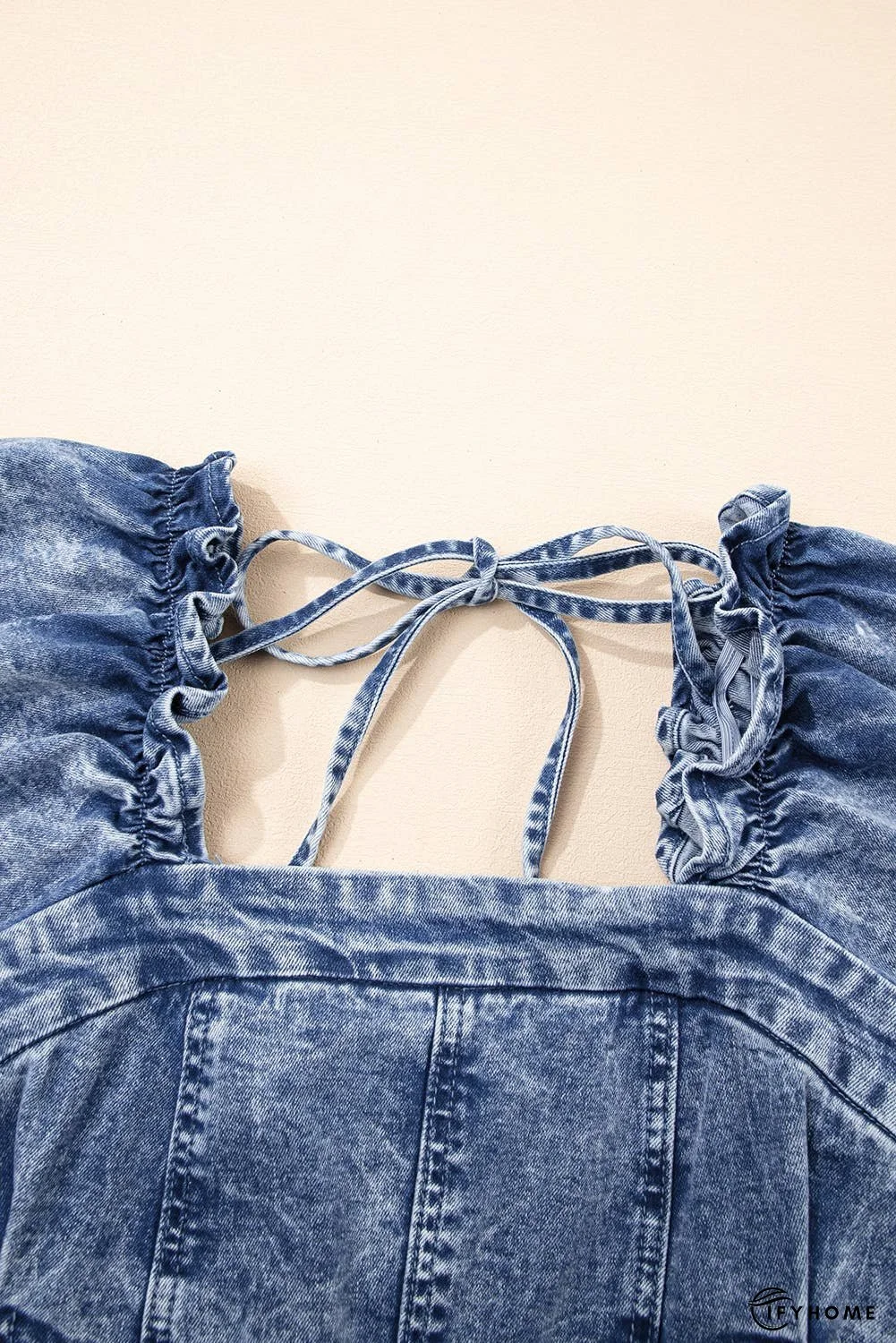 Frilly Square Neck Bustier Puff Sleeve Denim Dress | IFYHOME