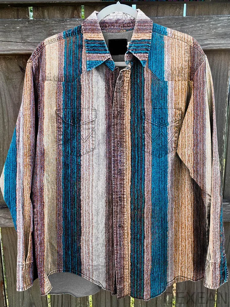 Men's Stripe Pattern Pattern Vintage Stripe Print Casual Shirt