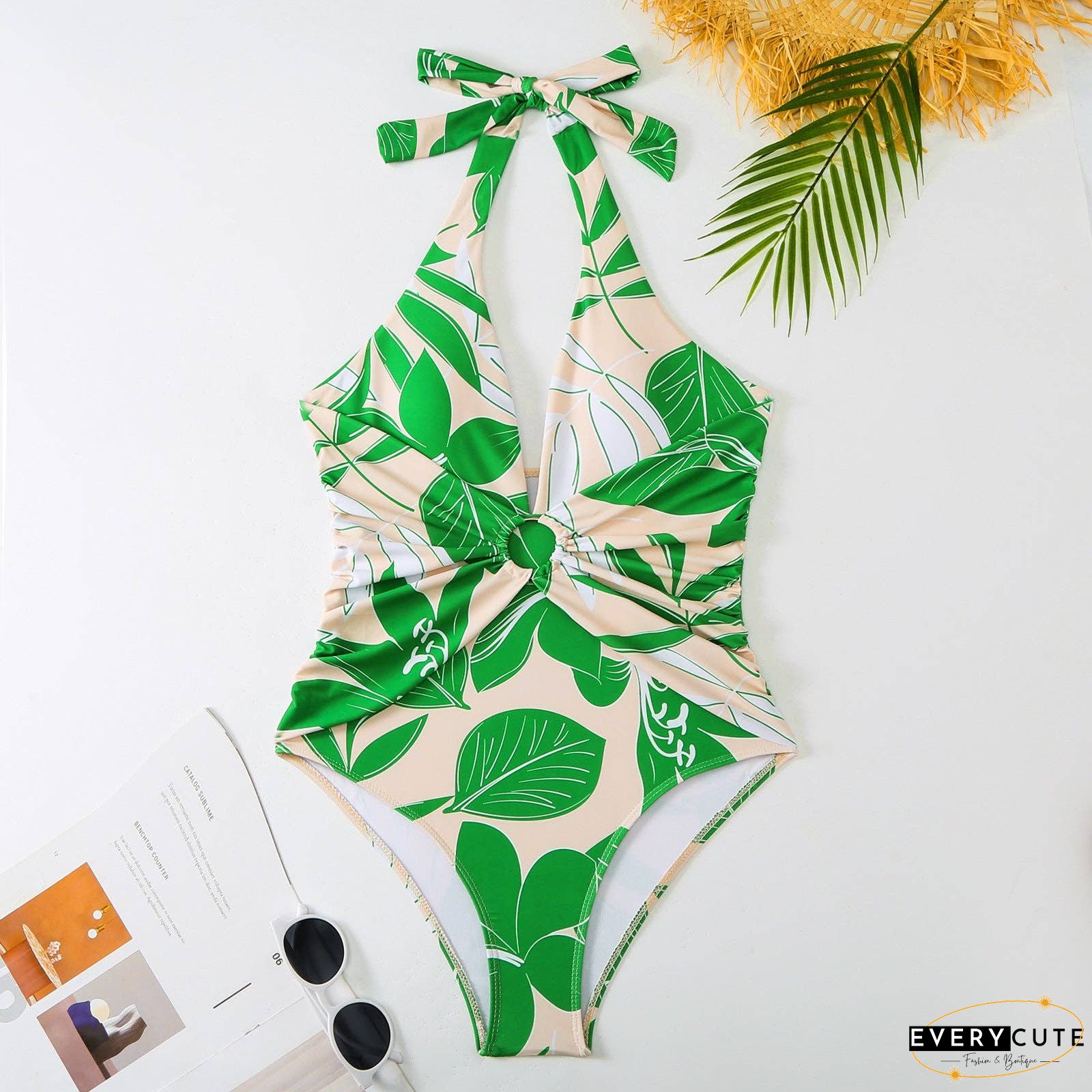 Green Floral One Piece Swimwear with Cover Y166