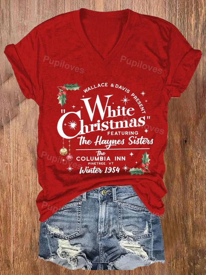 Pupiloves Pupiloves  Pupiloves     Women'S White Christmas Printed Casual T-Shirt