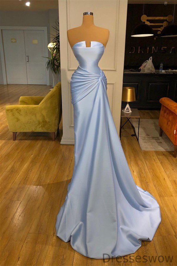 Dresseswow Baby Blue Strapless Mermaid Prom Dress With Pleats On Sale