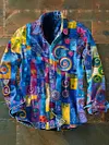 Mens Vintage Abstract Print Casual Long Sleeve Shirt