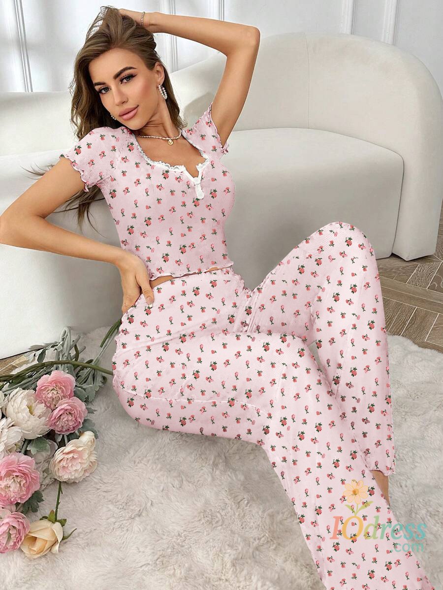 IO Dress Women's New Burst Models of European and American Style Home Wear Sexy Leisure Fashion Sexy Short-Sleeved Long Pants Pajamas Sui