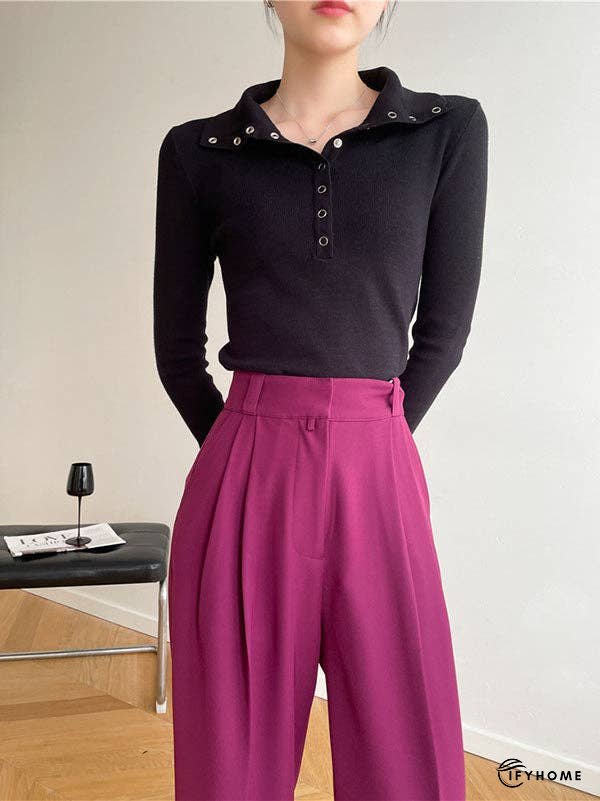 Casual Skinny Loose Solid Color Lapel Collar Pullovers | IFYHOME