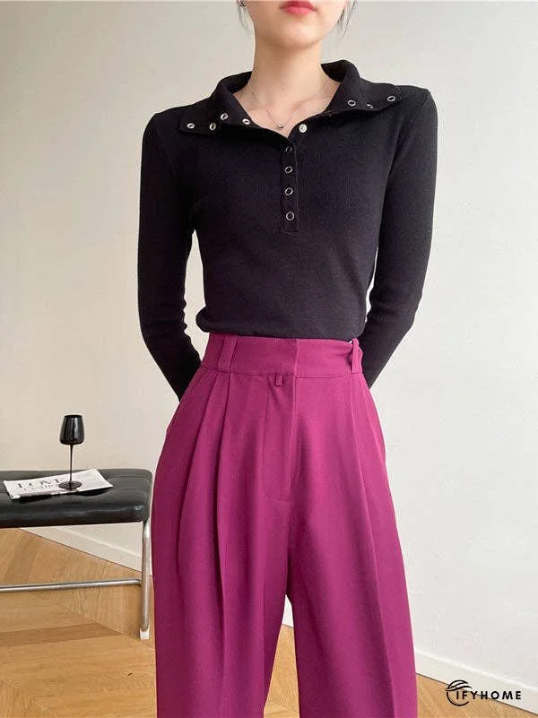 Casual Skinny Loose Solid Color Lapel Collar Pullovers | IFYHOME