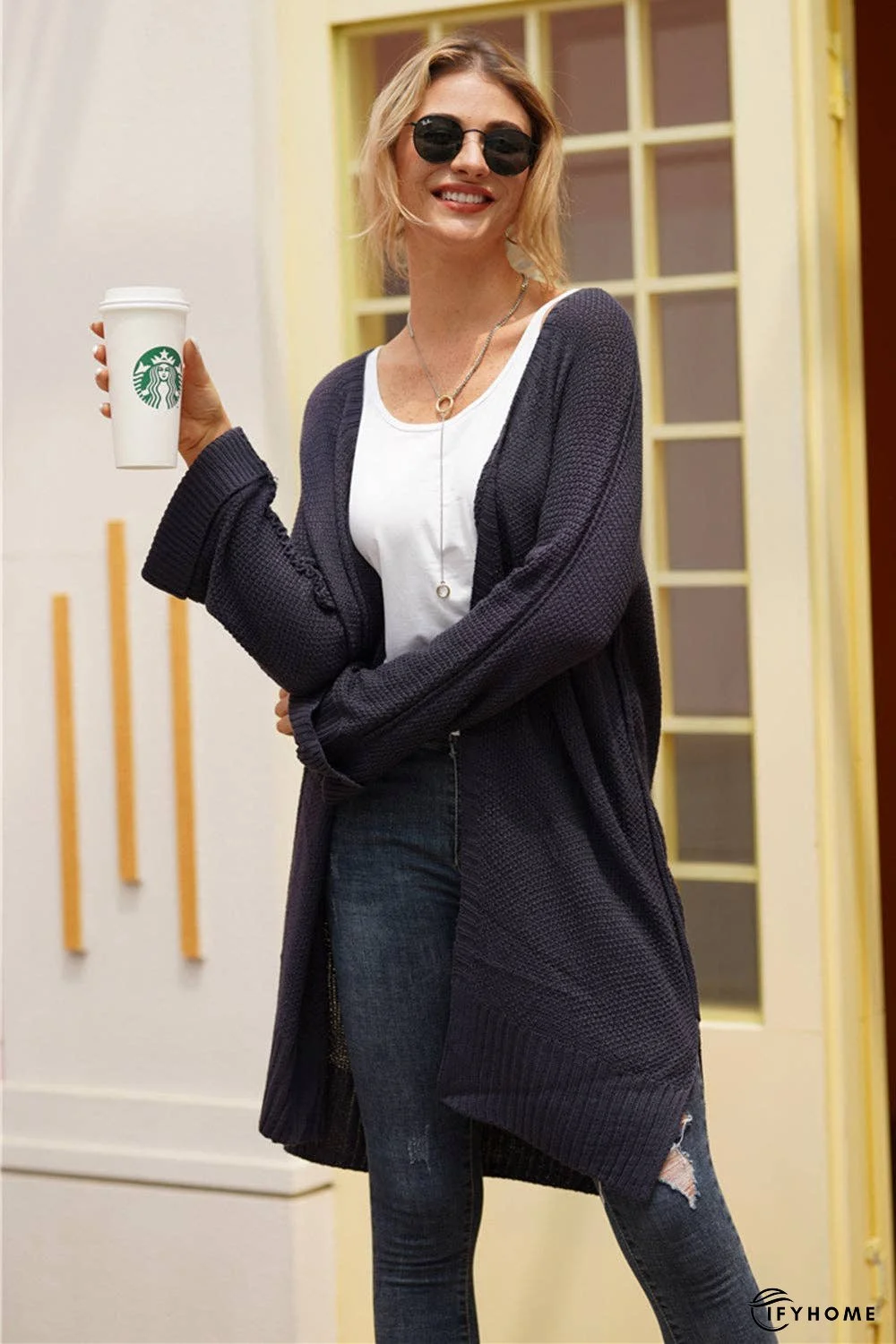 Open Front Long Sleeve Cardigan | IFYHOME