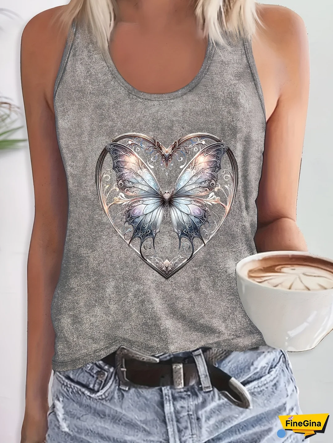 Sleeveless Tank Top with a 2D Pattern Print 6430