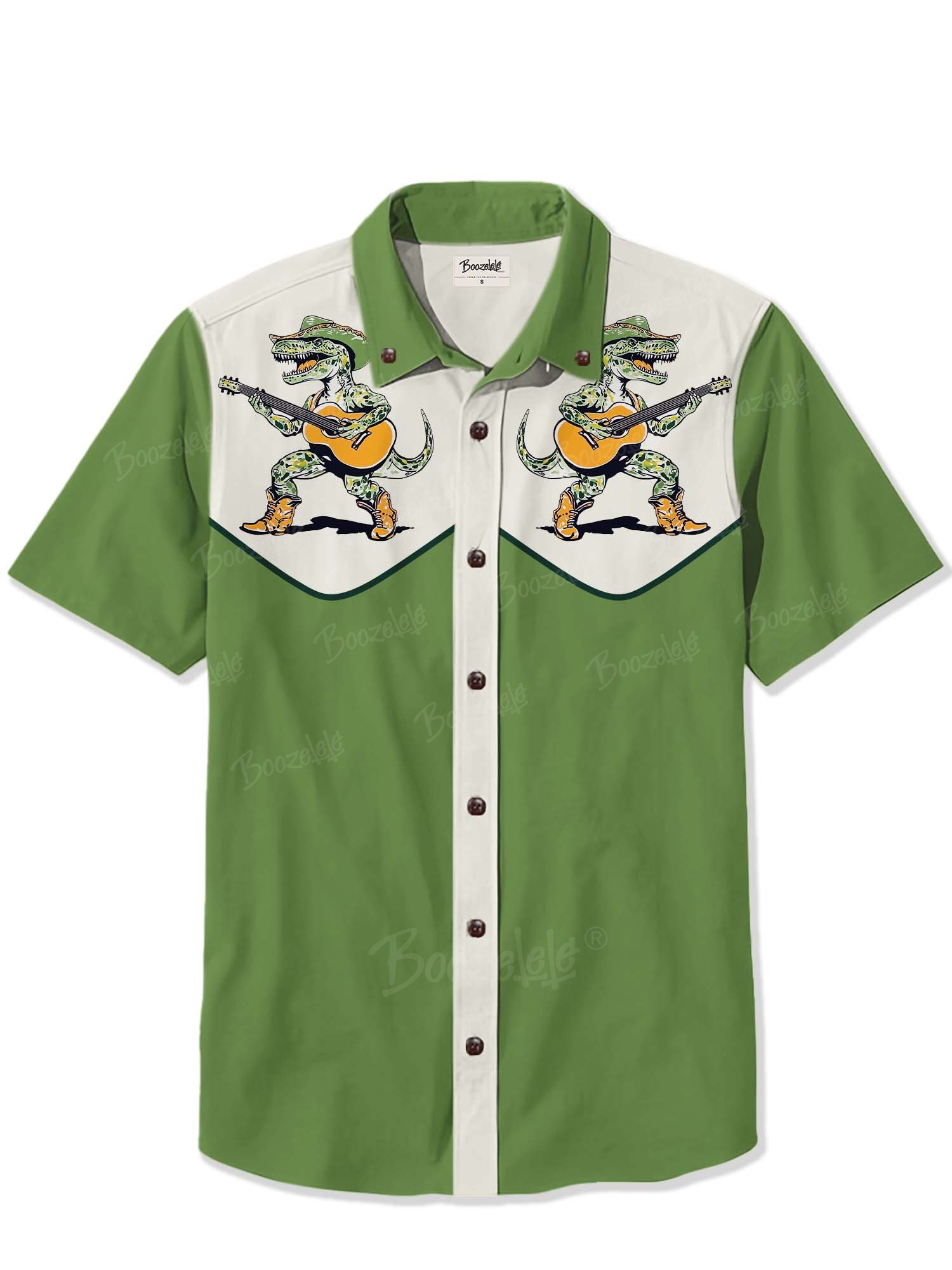 Western Dinosaur Cowboy Playing Guitar - 100% Cotton Shirt