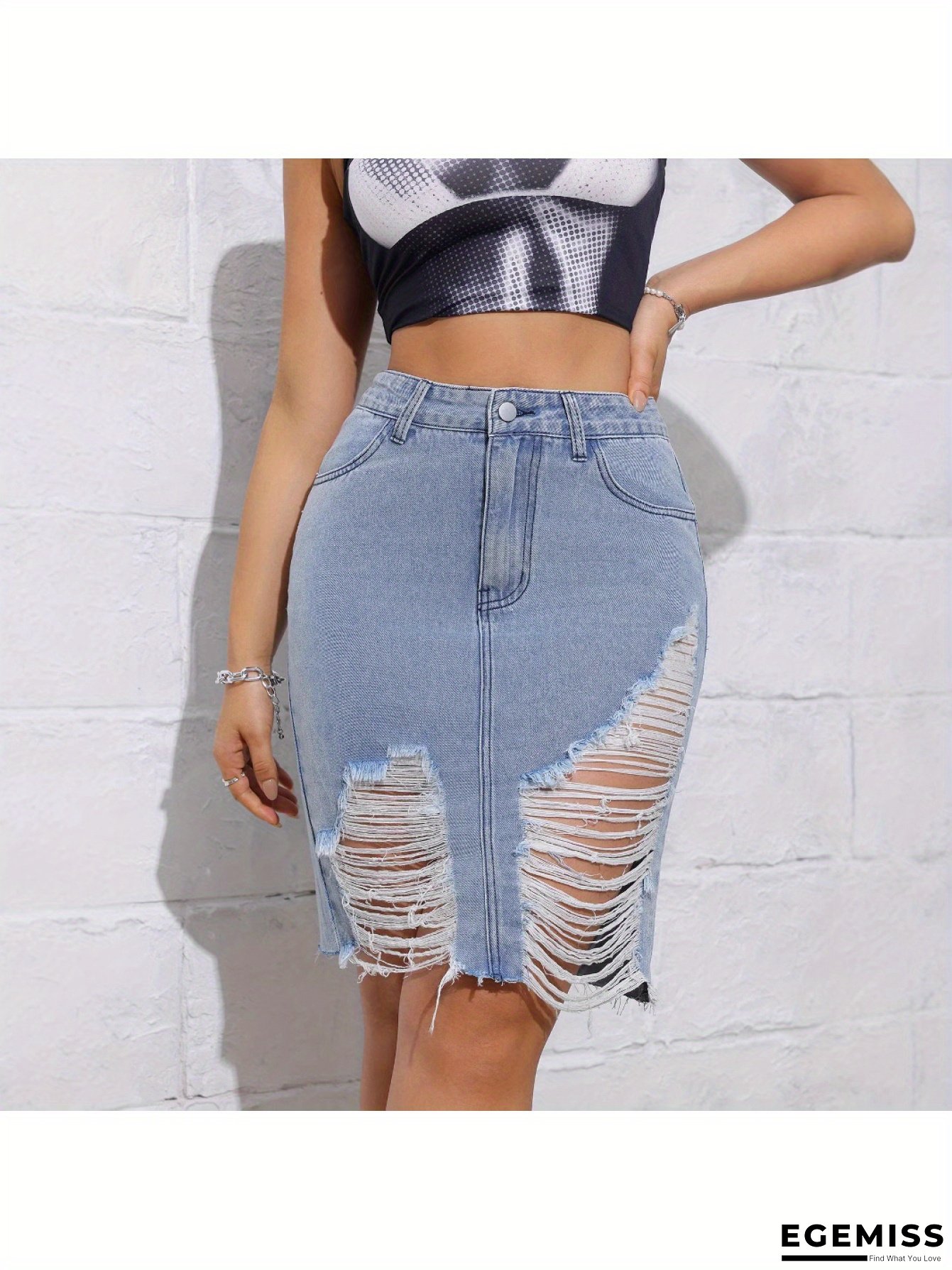 Women's Vintage Bodycon Denim Midi Skirt - Mid-Rise Button Front Closure, Machine Washable Summer Casual Skirt for Jeans & Tops Outfits | EGEMISS