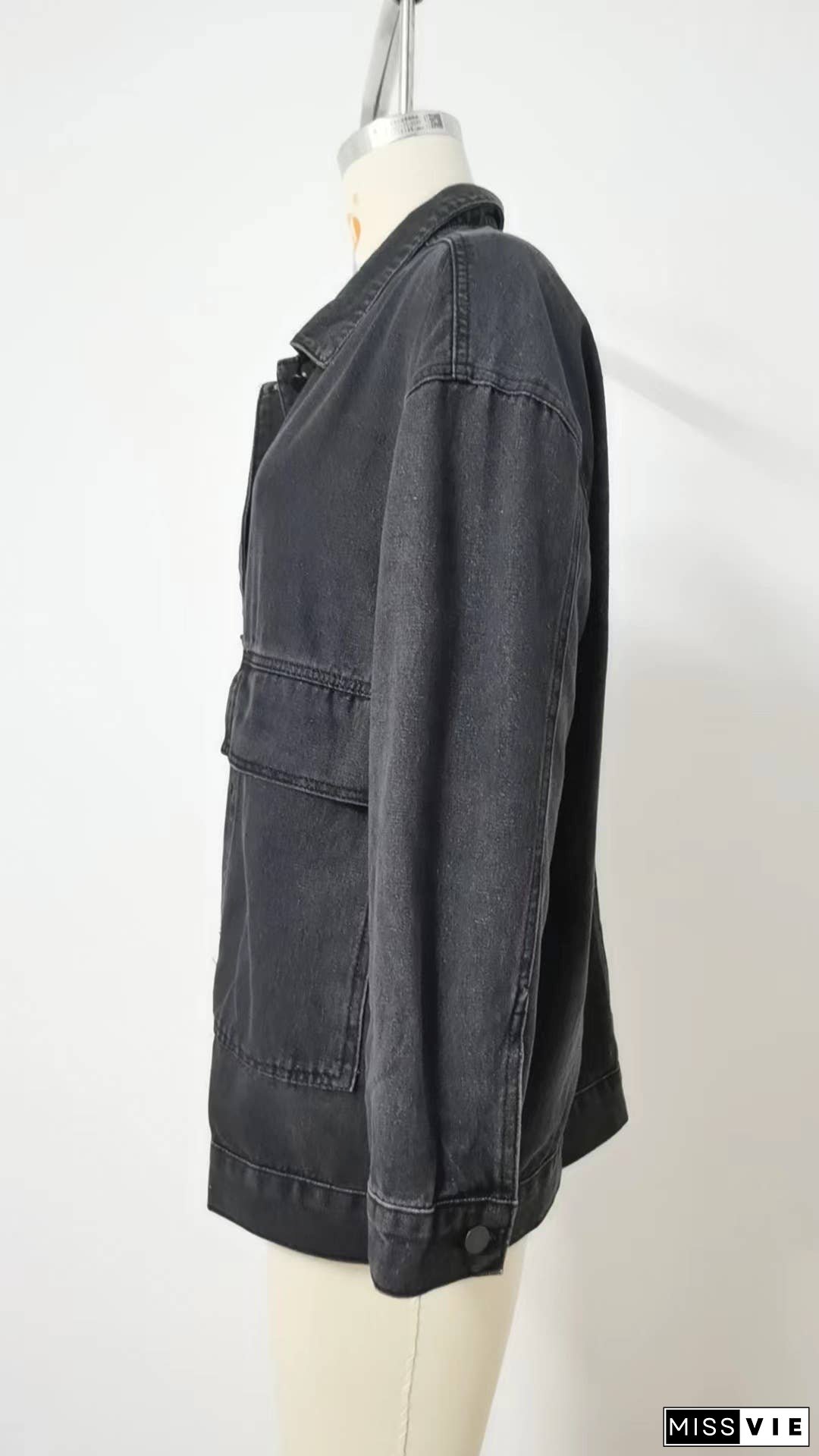 Plain Washed Denim Big Pockets Oversize Jacket MN22