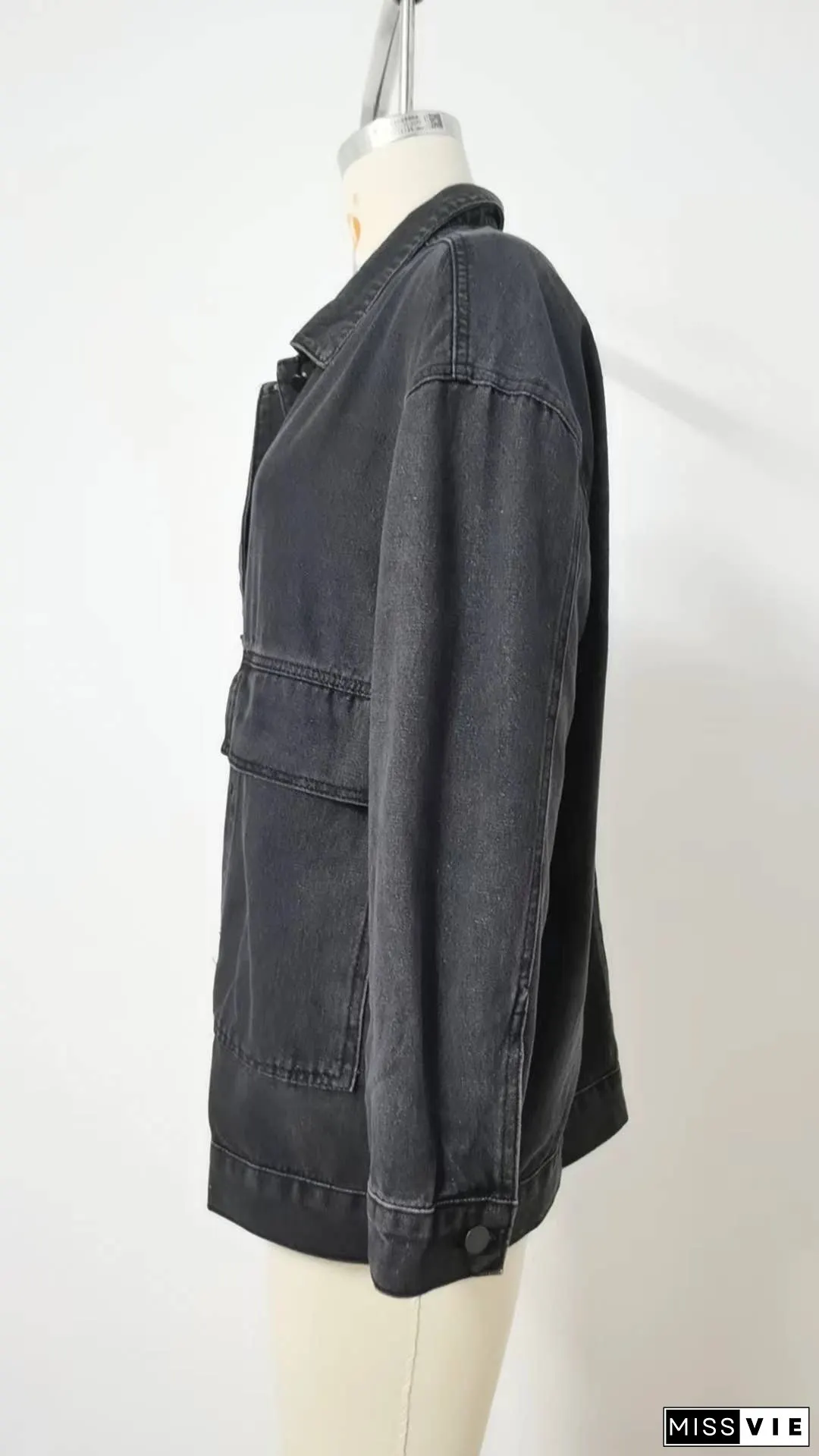 Plain Washed Denim Big Pockets Oversize Jacket MN22