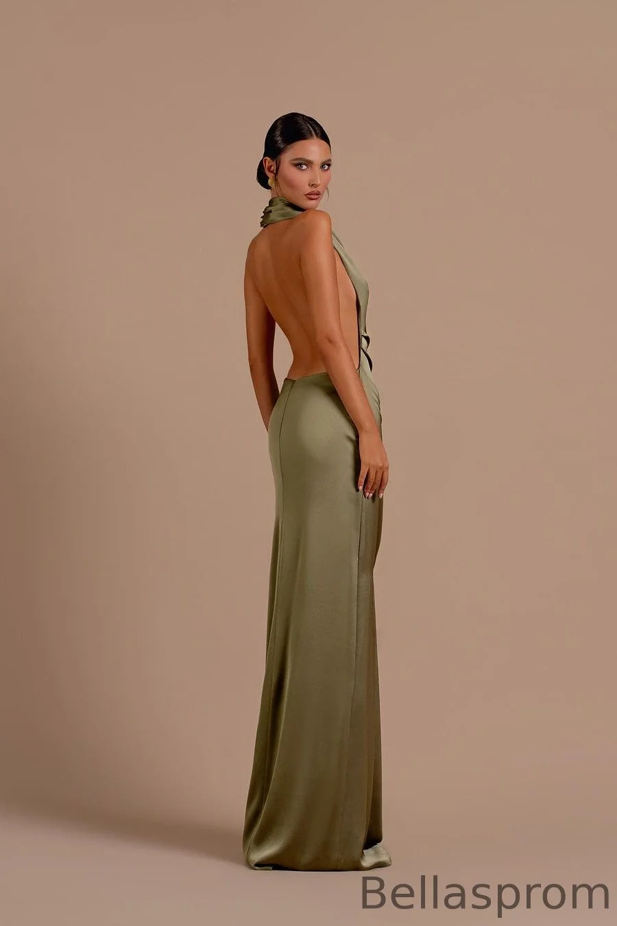 strapless open back dress Mermaid Olive Green Velvet Bridesmaid Dress With Sleeves – alinanova