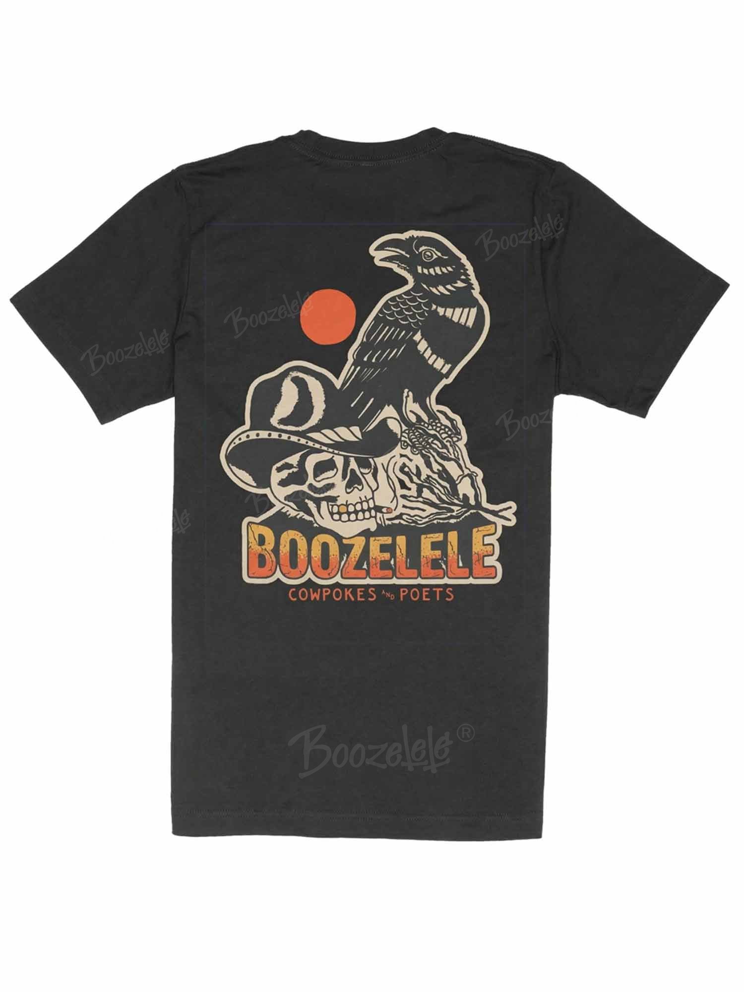 Boozelele Cowpokes Skull Crow Graphic T-Shirt - 100% Cotton T-Shirt