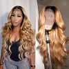 Hightlight Black Gradient Gold Long Hair Body Wave Wig