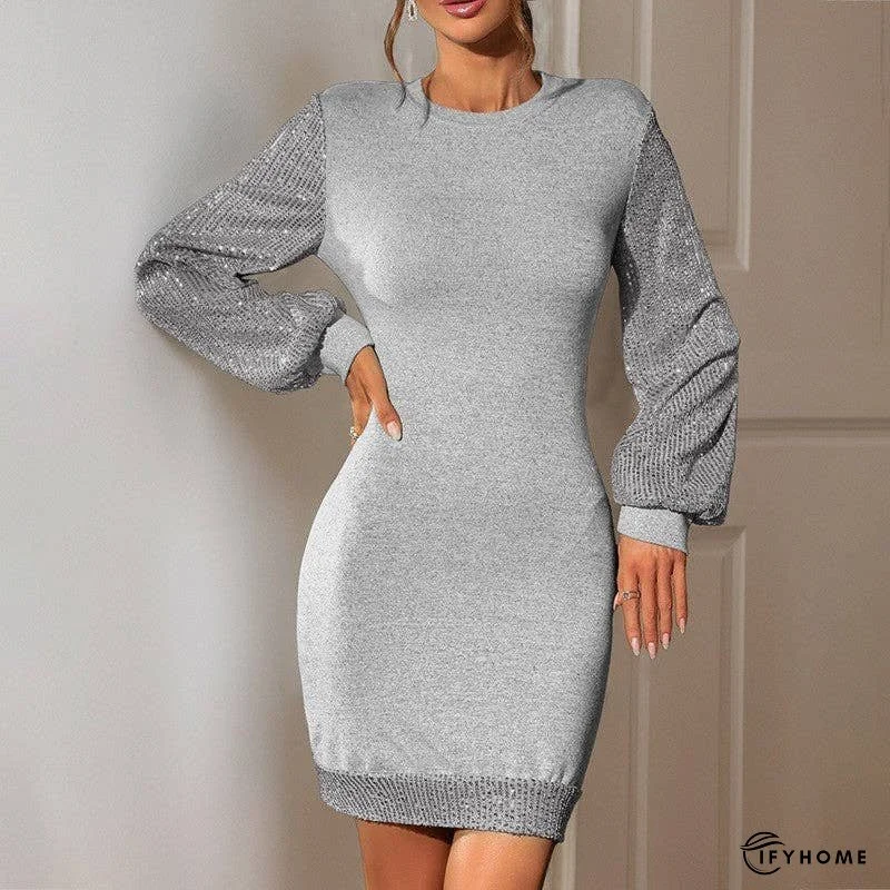 Solid Color Long Sleeve Sequined Hooded Bodycon Dress | IFYHOME