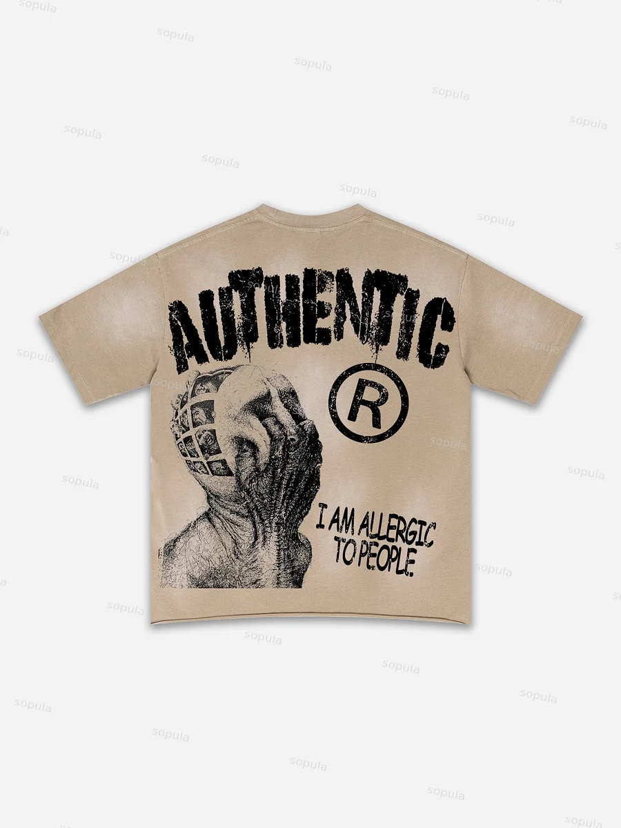 I Am Allergic To People Graphic Print Washed T-shirt