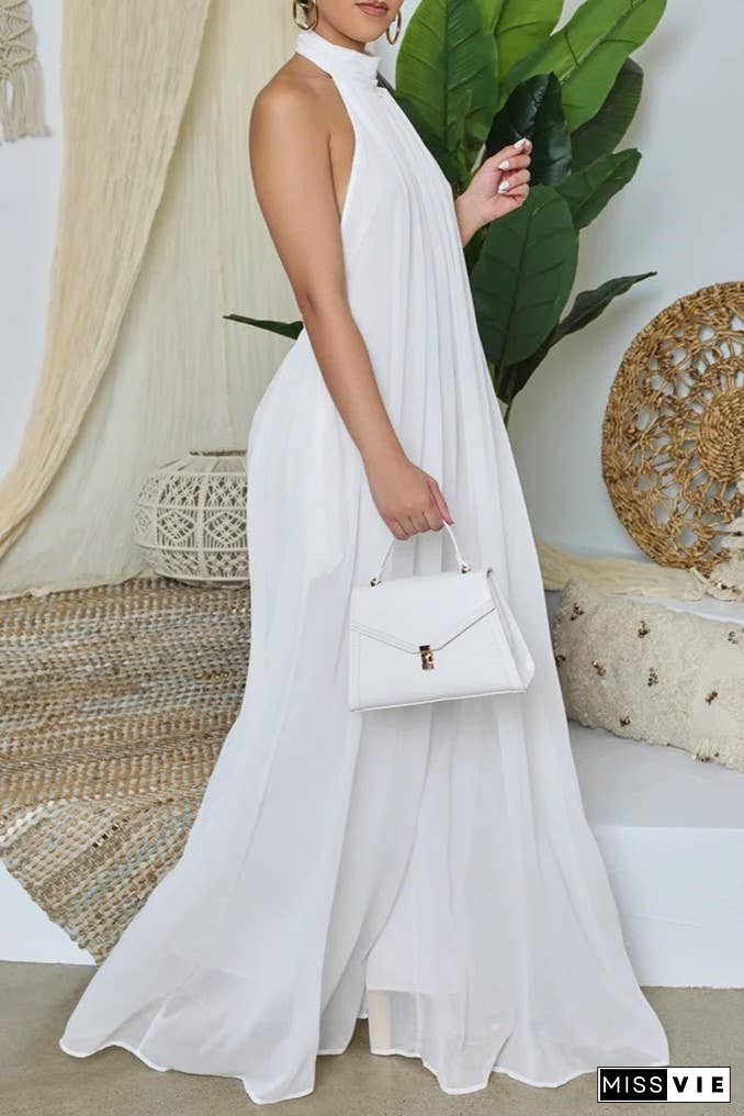 SS/24 chiffon halter backless pleated wide leg jumpsuit