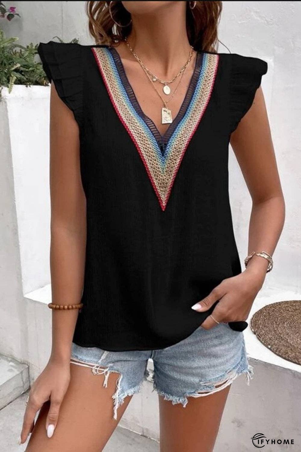 Full Size Ruffled V-Neck Cap Sleeve Blouse | IFYHOME