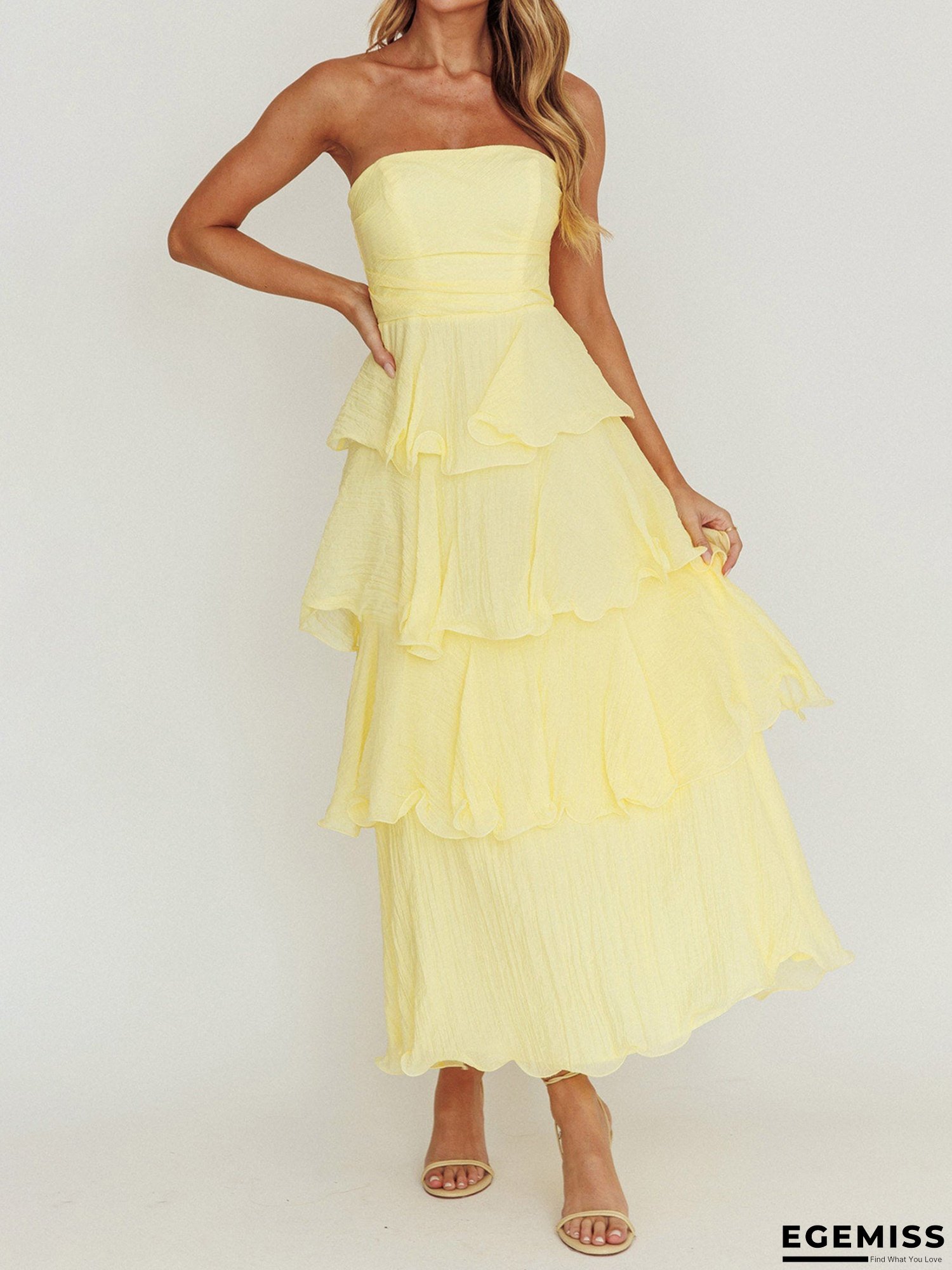 Elegant Off-Shoulder Ruffled Tube Top Long Dress for Women - Solid Color, Sleeveless, Tiered Cake Design, Backless, All-Season, Polyester, Summer Party Dress | Offshoulder Dress | Polyester Fabric | EGEMISS