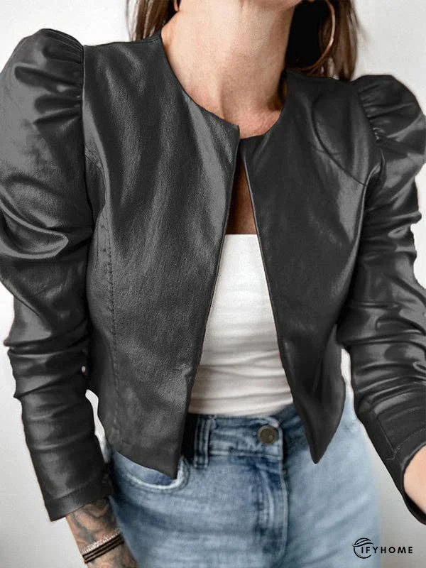 Long Sleeves Loose Pleated Solid Color Split-Joint Collarless Jackets Outerwear | IFYHOME