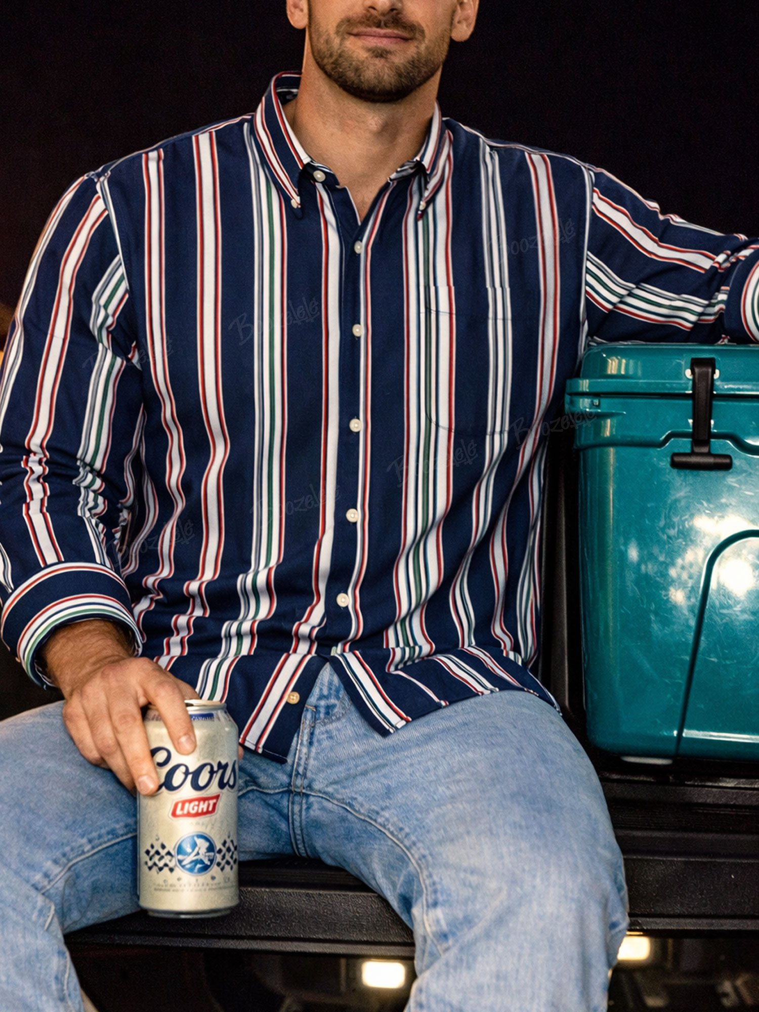 Men'S Western-Style Casual Blue And White Striped Shirt&ndash; 100% Cotton Shirt