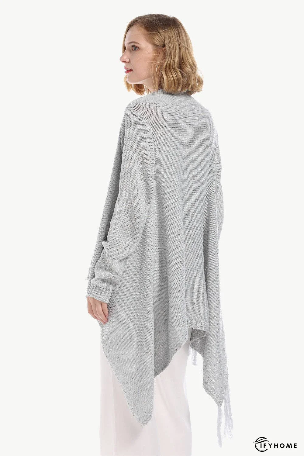One-Button Tassel Tie Asymmetrical Hem Cardigan | IFYHOME