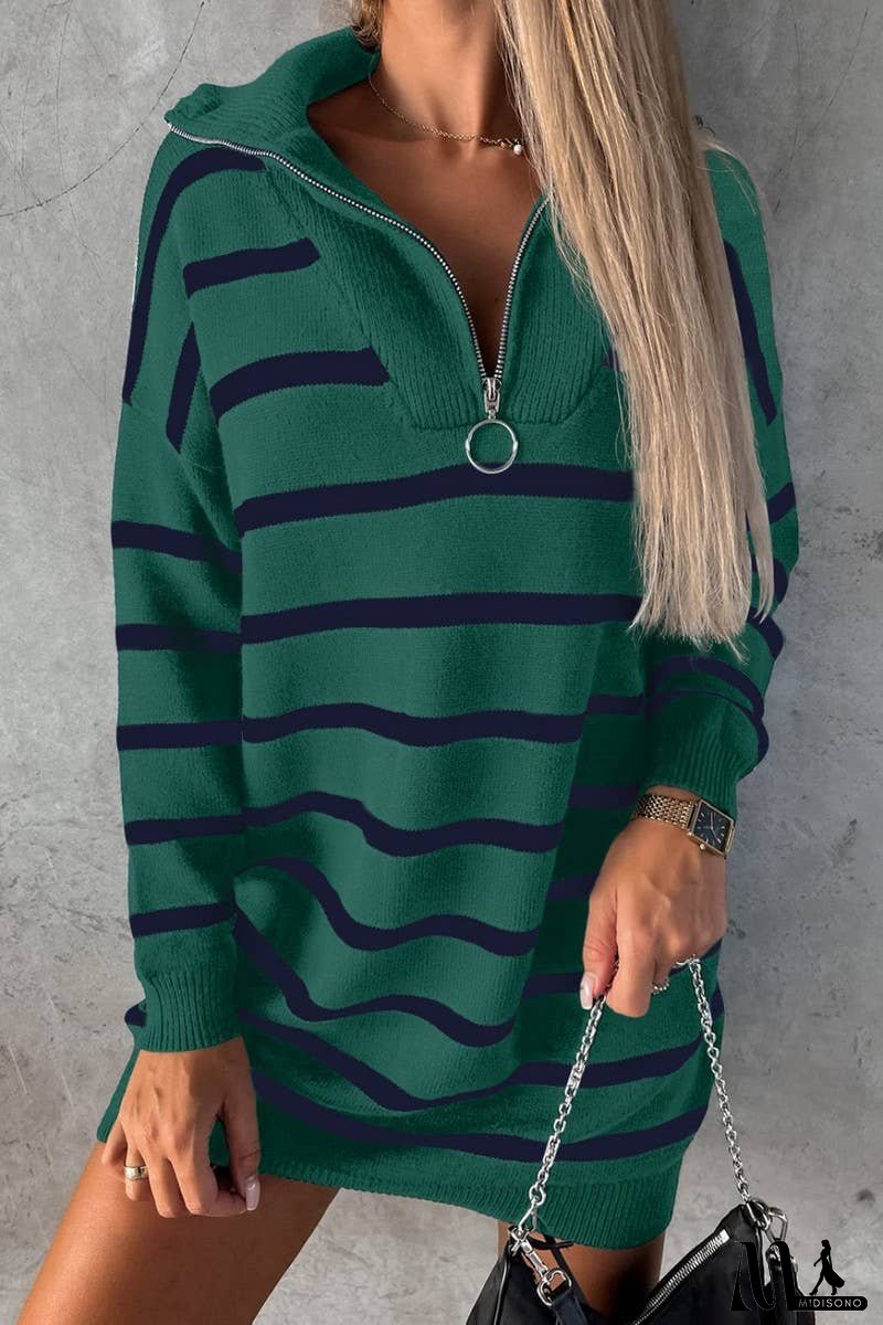 New V-Neck Striped Loose Casual Knitted Dress