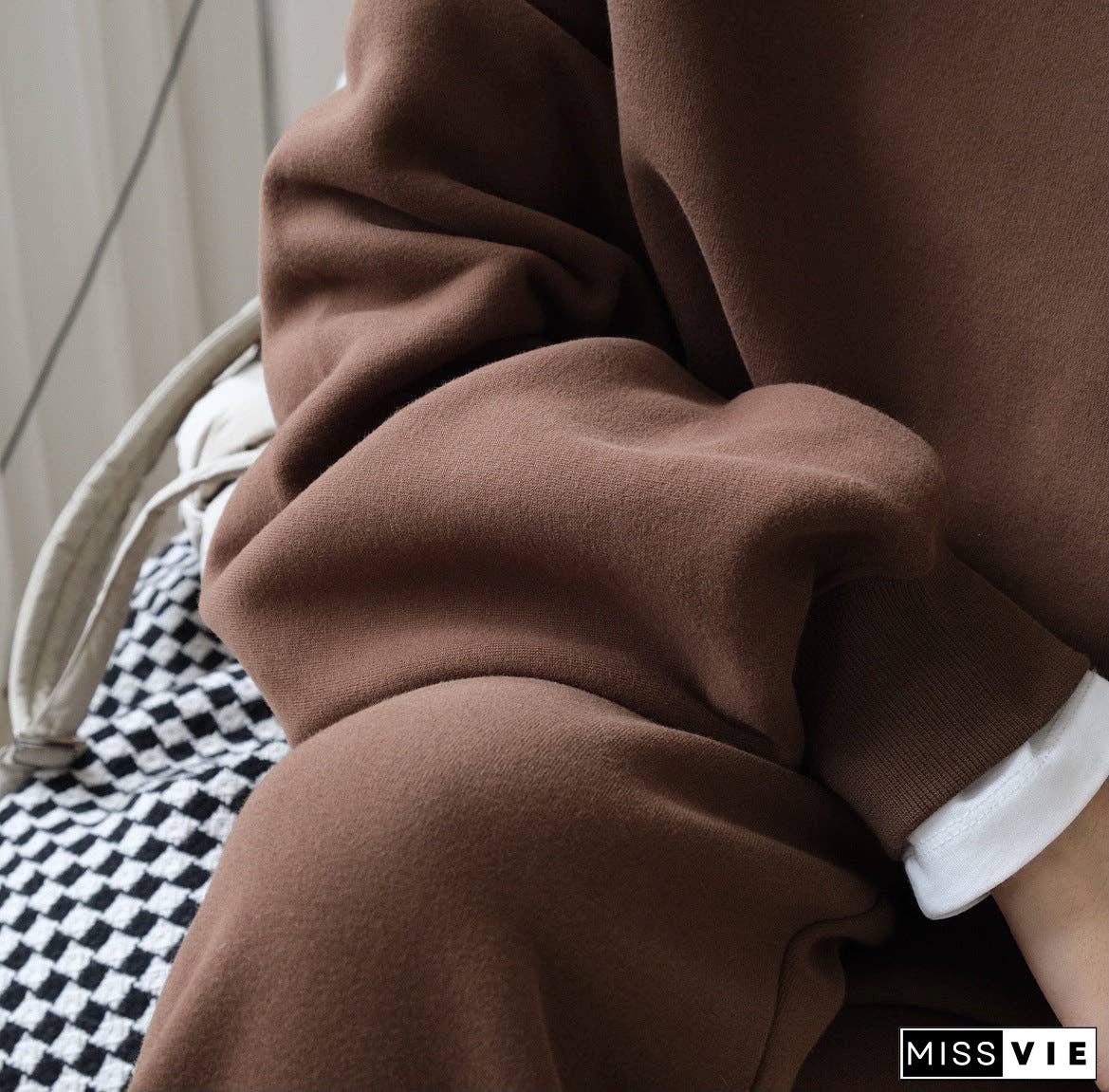 Simple Velvety Loose Solid Colour Hoodie
