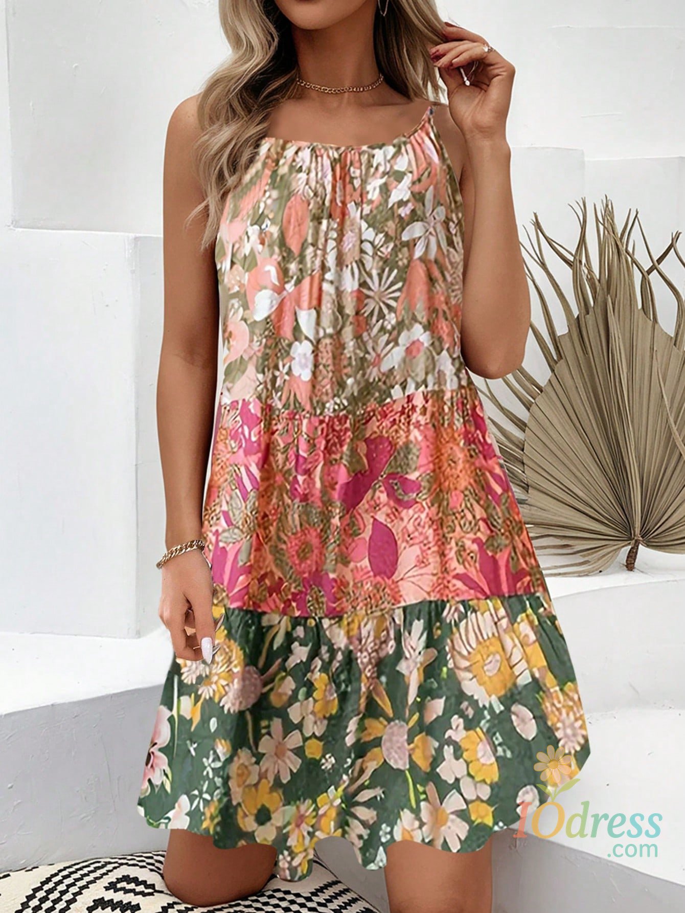 IO Dress Plus Size 0XL-5XL Women's New Fashionable Printed Patchwork Loose Casual Camisole Dress