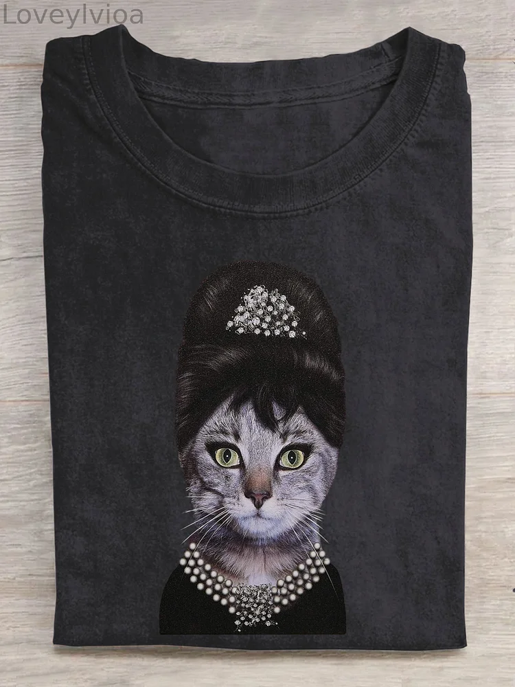 Cute Cat Art Print Casual T-shirt
