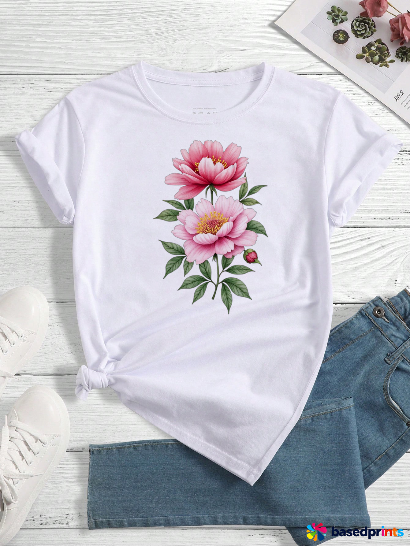 White Floral Short Sleeve T-Shirt Women Summer Casual Tops