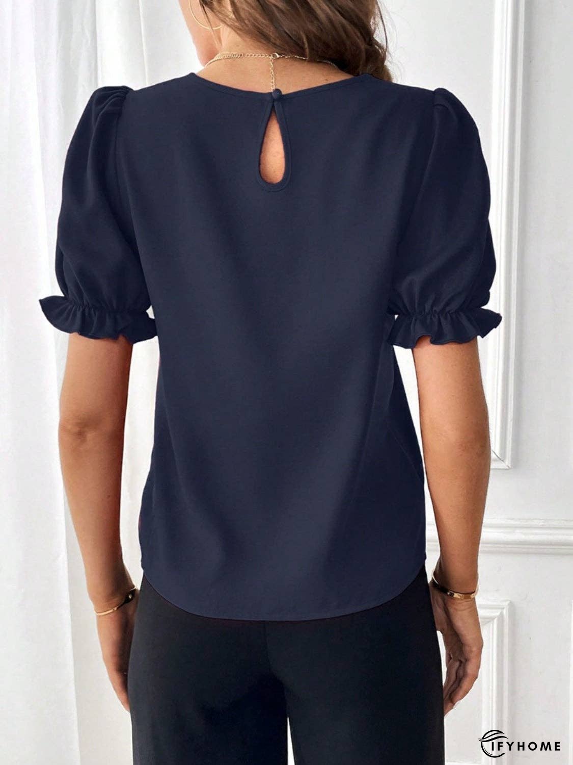 Round Neck Flounce Sleeve Blouse | IFYHOME