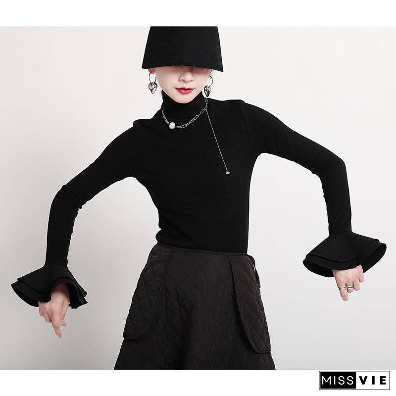 Special Solid Color Stretch Turtleneck Cotton T-Shirt