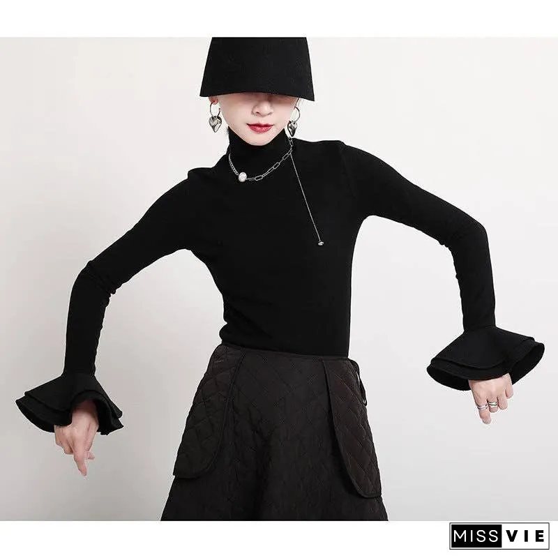 Special Solid Color Stretch Turtleneck Cotton T-Shirt