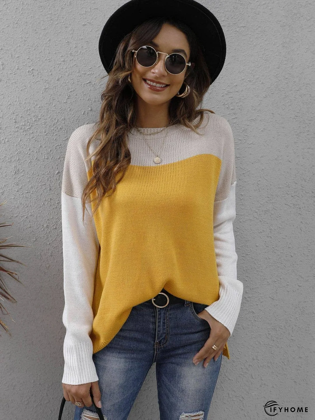Color Block Round Neck Sweater | IFYHOME