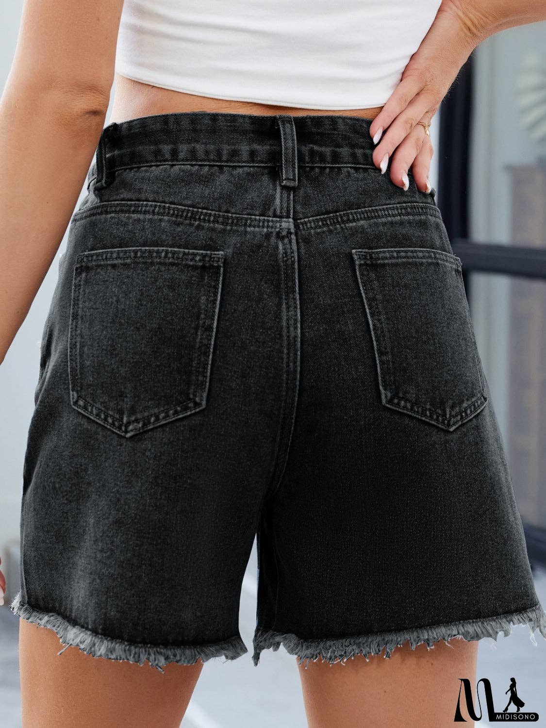 Raw Hem Slit Denim Shorts