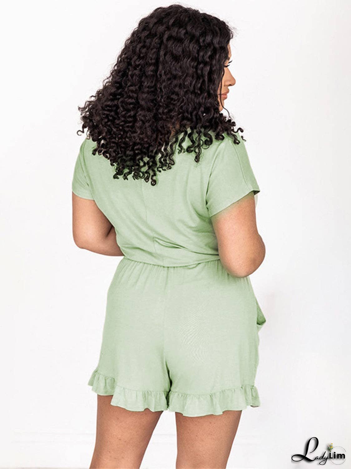 Ruffled Boat Neck Short Sleeve Romper