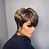 Glueless Black Gold Short Straight Bob Pixe Cut Hair