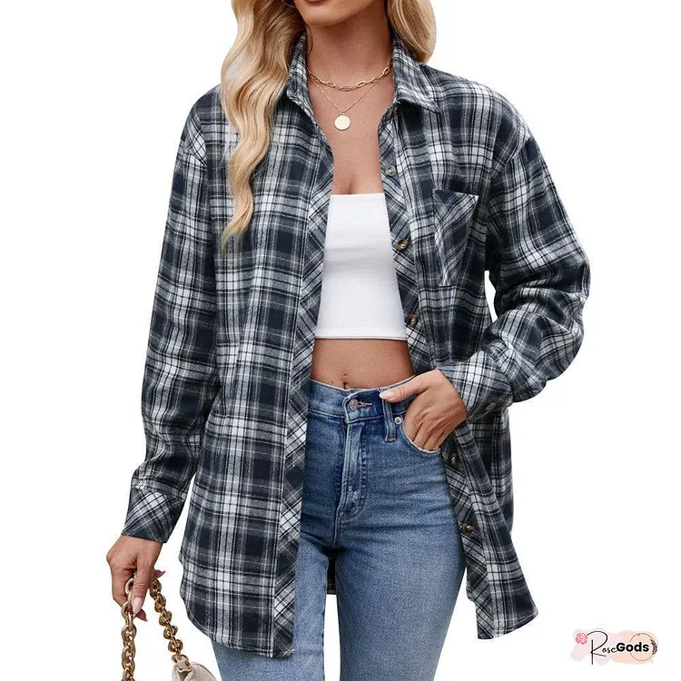 Casual Fashion Hottie Loose Plaid Shirt Woman