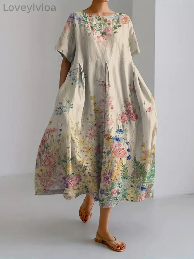 Women's Retro Botanical Floral Design Printed Casual Loose Dress