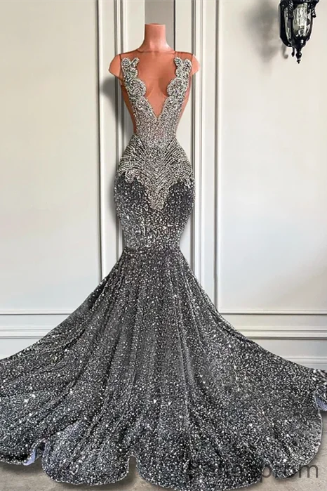 mermaid beaded prom dress Sleeveless Beaded Velvet Midi Dress | Shift Dress main image 1