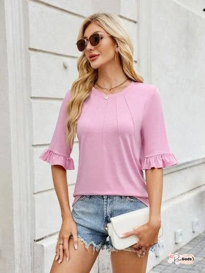 Florira Round Neck Ruffled Half Sleeve T-Shirt