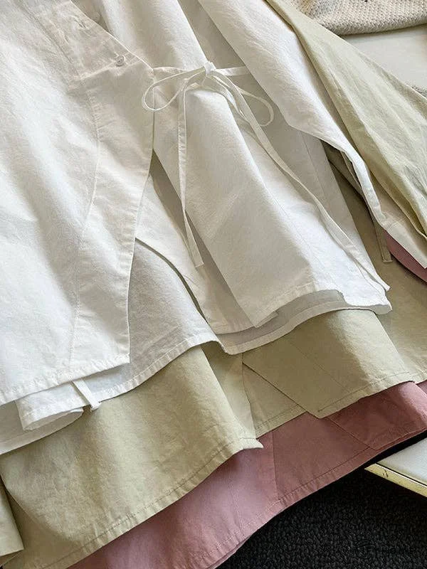 Loose Long Sleeves Frenum Solid Color Lapel Blouses | IFYHOME