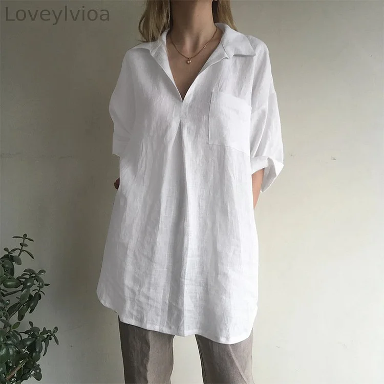Solid Color Comfortable Casual V-Neck Long Sleeved Shirt