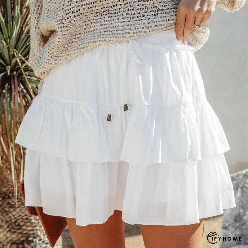 High-Waisted Layered Short Skirt With Lotus Leaf Trim | IFYHOME