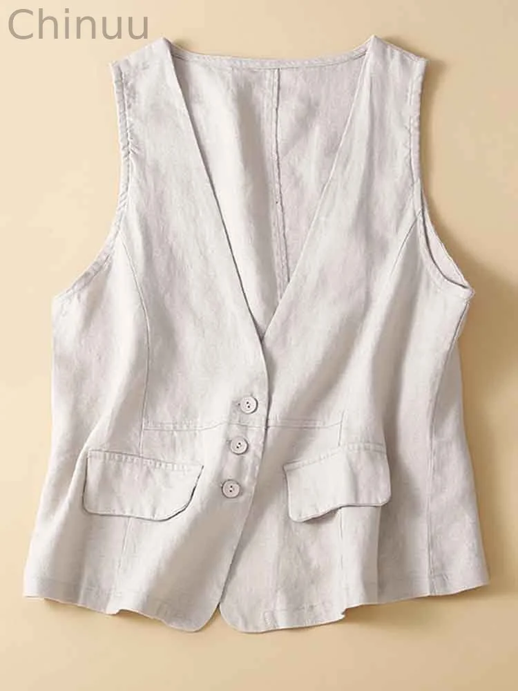 Women's Vintage Simple Linen Blend Casual Vest